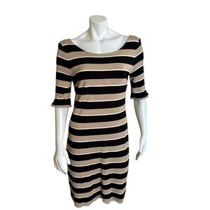 BANANA REPUBLIC - Striped elbow-length sleeve dress with V-back. Medium P2P  18"
